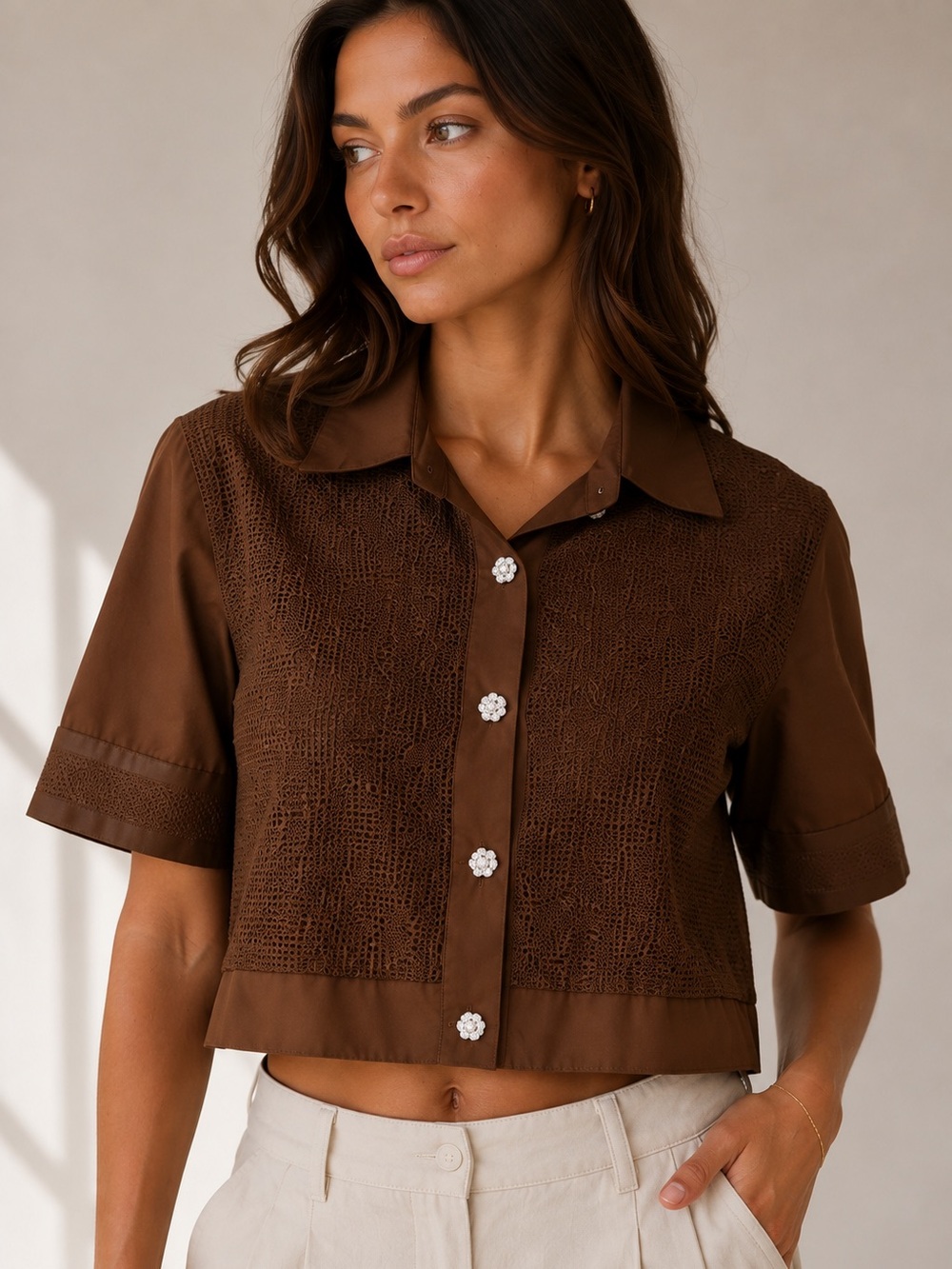 588. Lace Detail Cotton Blouse